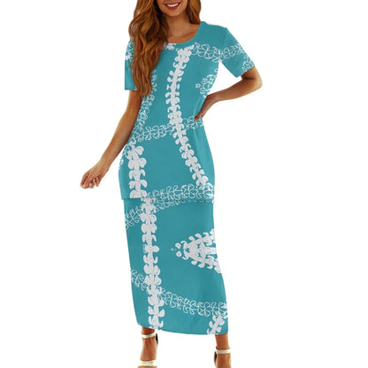 Samoa Tapa Puletasi PTaha Puletaha Samoan Dress & Maxi Skirt Set for Women Sweet Style 2Pcs Tops