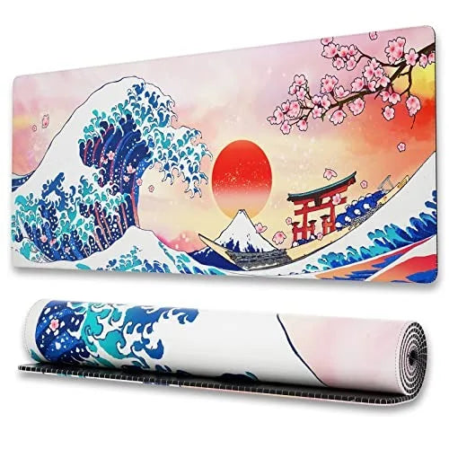 Large Gaming Mouse Pad With Stitched Edges Japanese Great Wave Anime Desk Mat  for Keyboard and Mouse Waterproof Customization