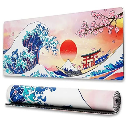 Large Gaming Mouse Pad With Stitched Edges Japanese Great Wave Anime Desk Mat  for Keyboard and Mouse Waterproof Customization