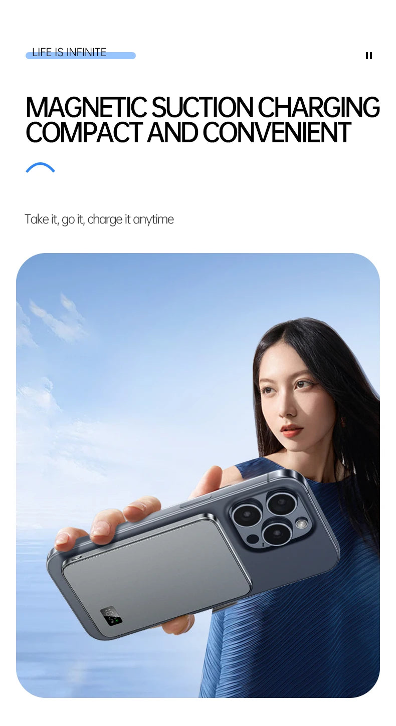 50000mAh Magnetic Wireless Thin Ultra Power Bank For MagSafe Fast Charging Portable Battery Display Power Bank