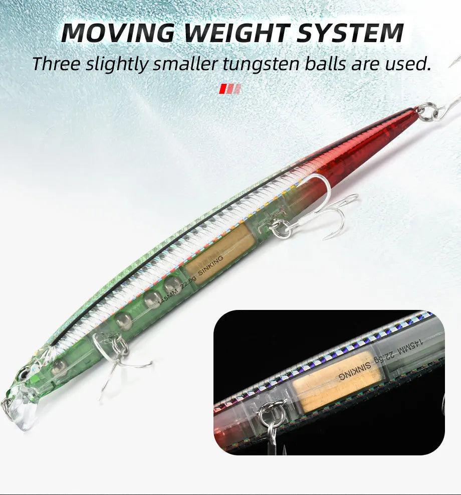 Sinking Minnow Longcast Jerkbait Fishing Lure 145mm 22G Off Shore Saltwater Sea Bass Artificial Bait Tackle