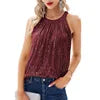Solid Color Neck Hanging Style Women's Sequin Feeling Micro Elastic Suspender Sequin Vest