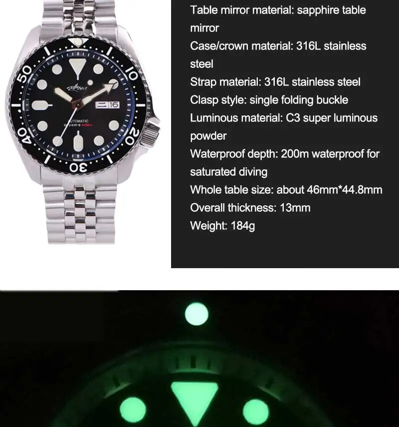 HEIMDALLR Sharkey SKX007 Vintage Diver Watch Mechanical Men Watches 200M Sapphire crystal Luminous NH36 Automatic Movement watch
