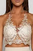 Elegant White Lace Bralette Crop Top Summer Beach Backless Short Halter Tops Sexy Gold Party