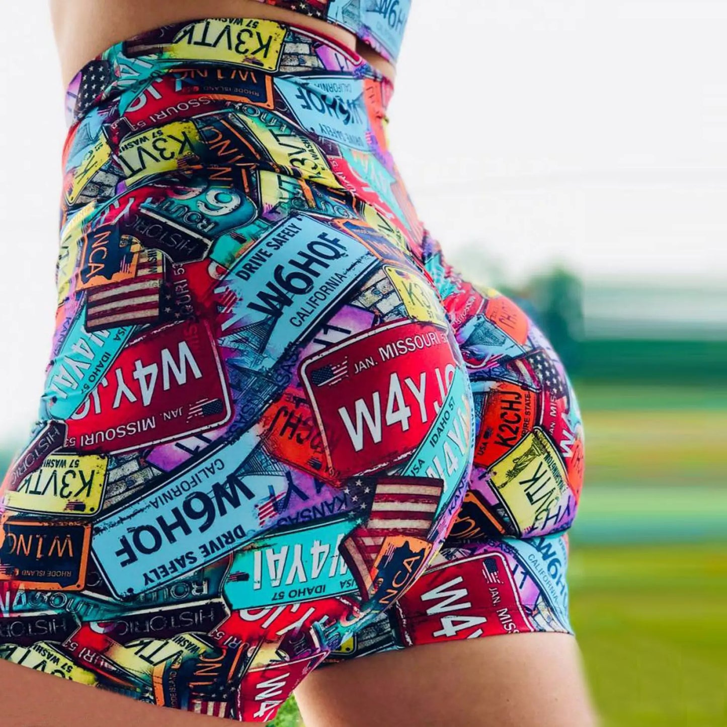 Short Women Color Printed Sport Workout Yoga Leggings academia