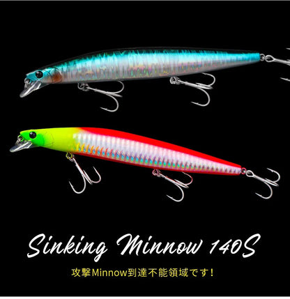 Sinking Minnow Fishing Baits140mm Saltwater Lures Pike Big Game Sea Fishing Tackle Stinger Hard Wobbler