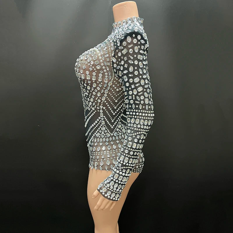 Luxury Party Women's Bodysuits Summer Formal Elegant Rhinestone Performance Wear