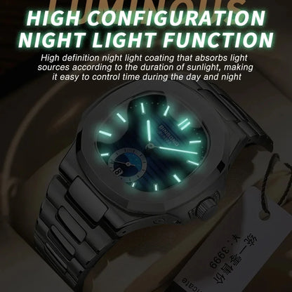 BINBOND B1786 1786 Luxury Casual Quartz Watch Fashion Square Dial Stainless Steel Calendar Luminous Waterproof Male Clock