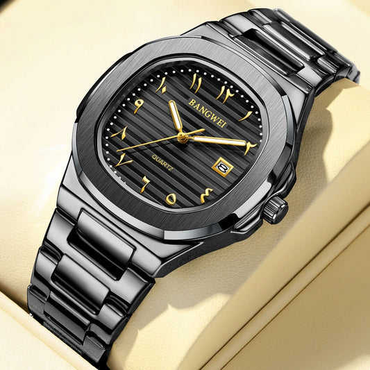 LIGE BW8821 Wholesale Black Arabic Dial Waterproof Men Wristwatch Stainless Steel Calendar Quartz Luminous Watch for Man Relojes