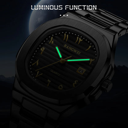 LIGE BW8821 Wholesale Black Arabic Dial Waterproof Men Wristwatch Stainless Steel Calendar Quartz Luminous Watch for Man Relojes