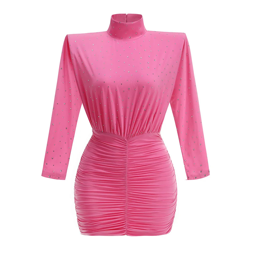 Diamond Pink Dresses Rhinestones Party Dress Elegant for Women