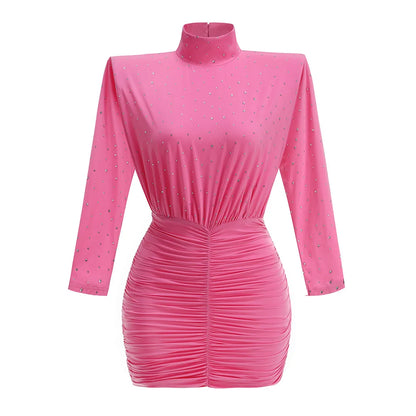 Diamond Pink Dresses Rhinestones Party Dress Elegant for Women
