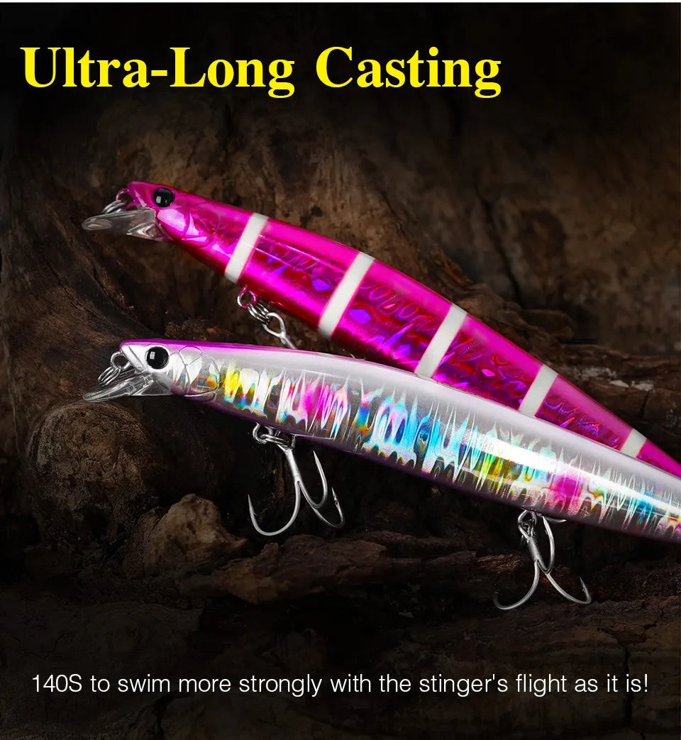 Sinking Minnow Fishing Baits140mm Saltwater Lures Pike Big Game Sea Fishing Tackle Stinger Hard Wobbler