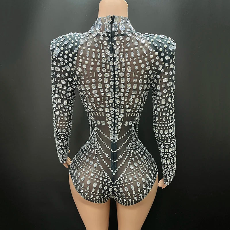 Luxury Party Women's Bodysuits Summer Formal Elegant Rhinestone Performance Wear
