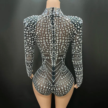 Luxury Party Women's Bodysuits Summer Formal Elegant Rhinestone Performance Wear