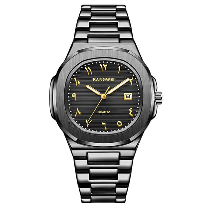 LIGE BW8821 Wholesale Black Arabic Dial Waterproof Men Wristwatch Stainless Steel Calendar Quartz Luminous Watch for Man Relojes