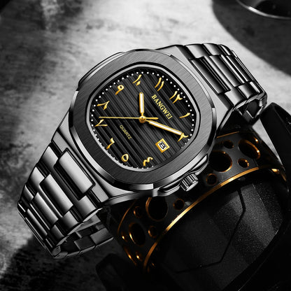 LIGE BW8821 Wholesale Black Arabic Dial Waterproof Men Wristwatch Stainless Steel Calendar Quartz Luminous Watch for Man Relojes