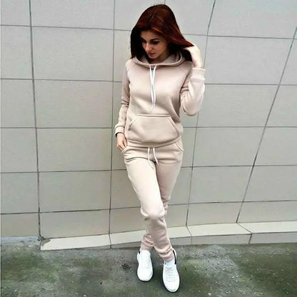 Hot Sale Fashion Women 2 Piece Set Hooded Tops + Pants Solid Winter Fleece Tracksuit Sweatshirt Sweater Hoodies Suits