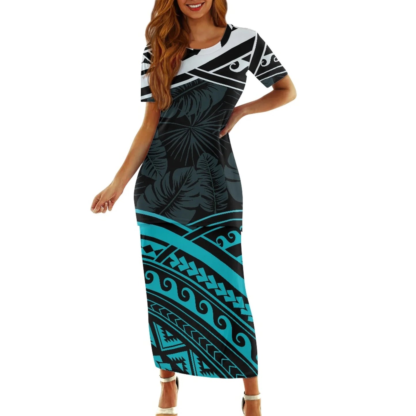 Samoa Tapa Puletasi PTaha Puletaha Samoan Dress & Maxi Skirt Set for Women Sweet Style 2Pcs Tops