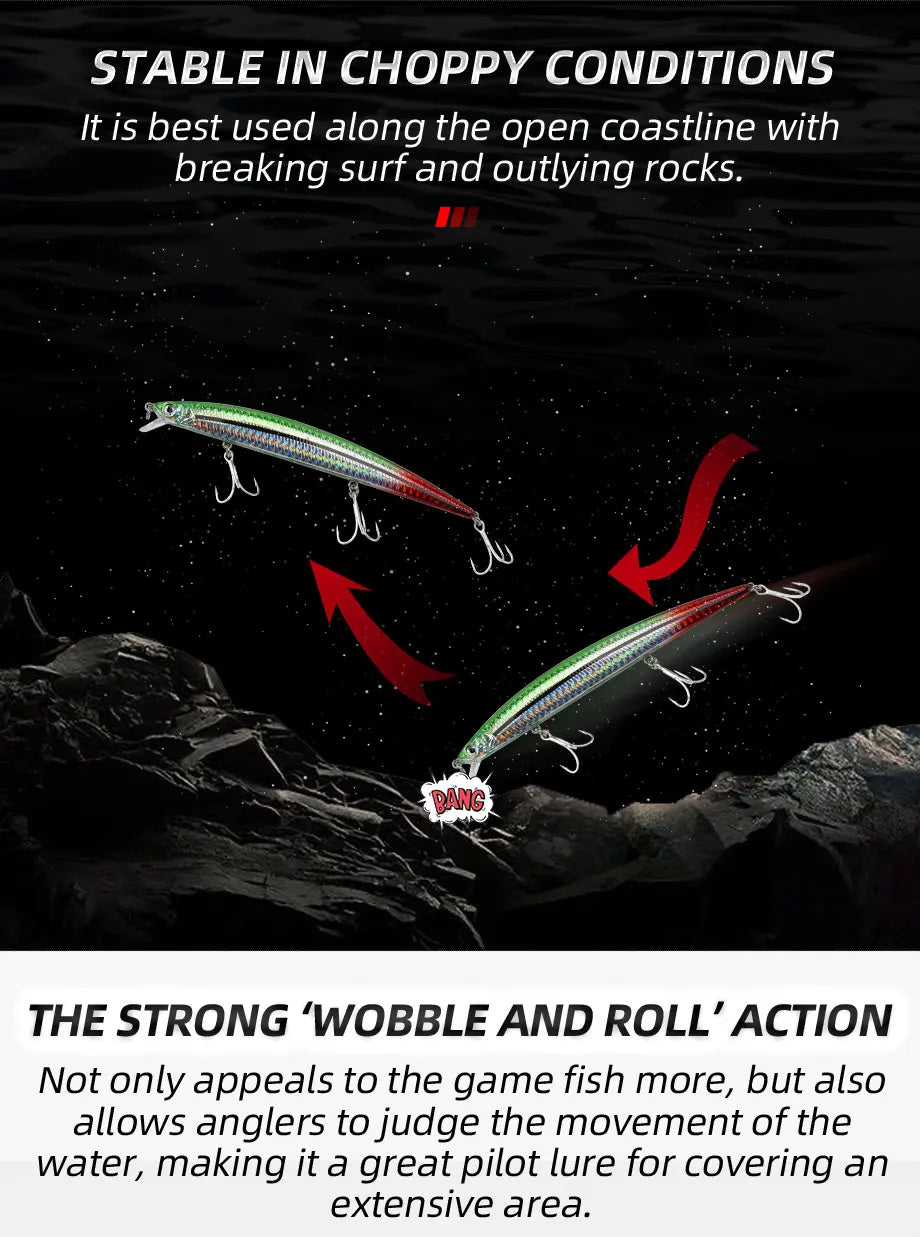 Sinking Minnow Longcast Jerkbait Fishing Lure 145mm 22G Off Shore Saltwater Sea Bass Artificial Bait Tackle