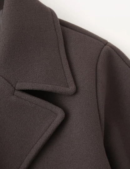 Women's Double Breasted Wool Coat Autumn Winter Fashion Lapel Long Sleeves Short Blazer Jacket Elegant Solid Warm Loose Outwear