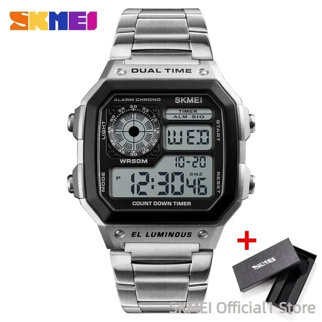 SKMEI 1335 Digital Watch for Men Retro Sports Waterproof Chrono Electronic Mens Wristwatches Stainless Steel Clock Reloj Hombre