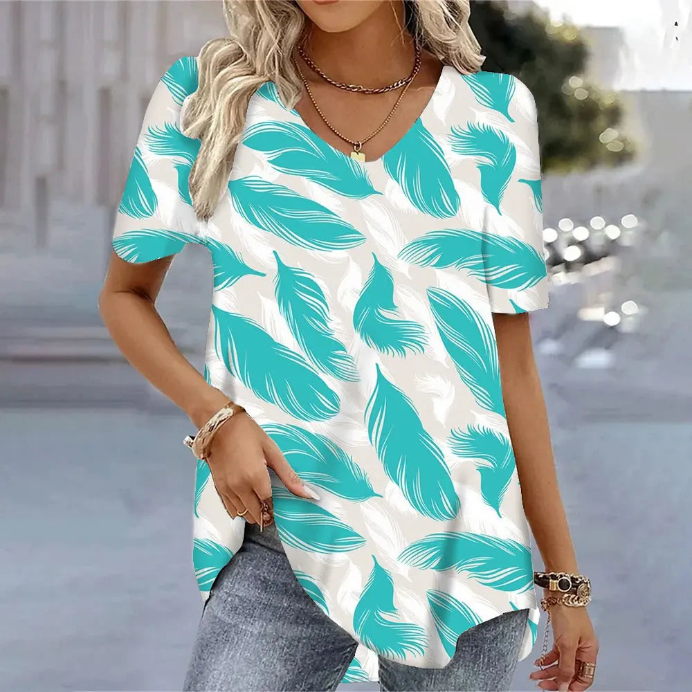 Butterfly Printed Short Sleeve T-shirt Korean Style Women's Clothes 2024 V-neck Short Sleeves Tees Shirt Loose Casual Blouses