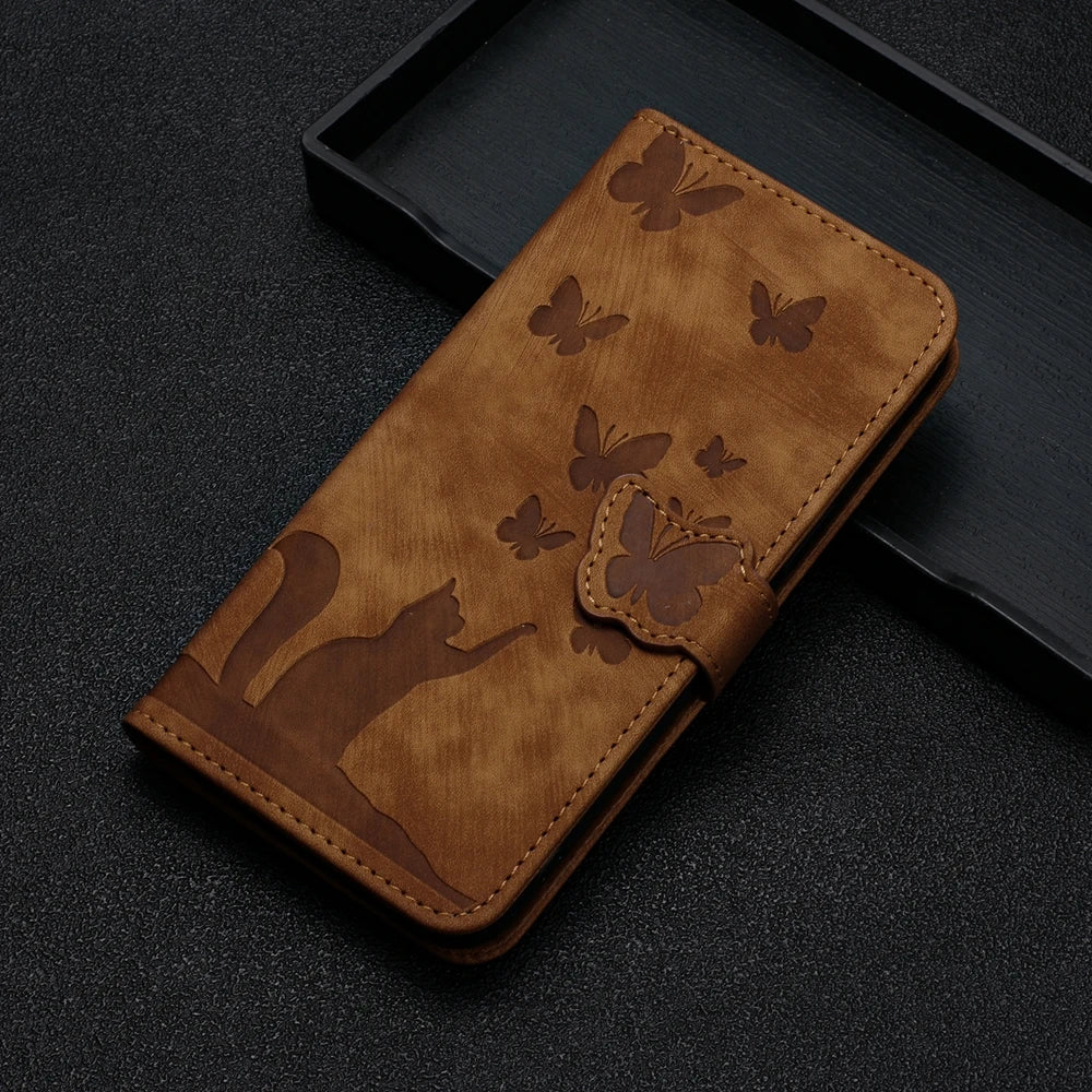 IPhone 17 Flip Case for Coque iPhone 15 16 14 13 12 11 Pro Max iPhon 15 Plus Cases Cute Cat Butterfly Leather Wallet Back Cover