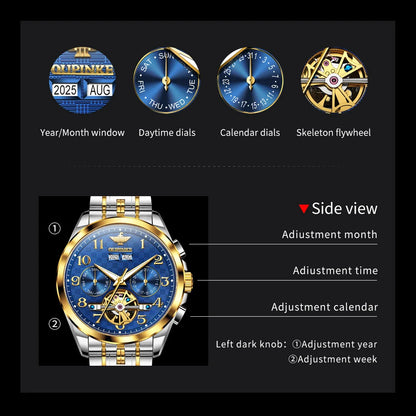 OUPINKE 3263 Mens Watch Luxury Flywheel Automatic Mechanical Watch﻿ 50M Waterproof Luminous Tungsten Steel Brand Watches New