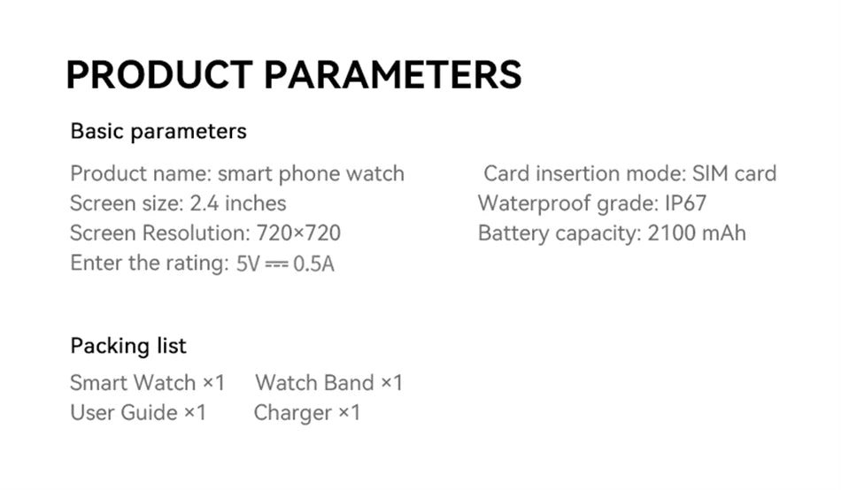 5G/4G All-Network Smart Watch 2.4 inch AMOLED 2100mah Battery 8GB+128GB RAM 1000W Camera GPS WIFI Google APP Download Smartwatch