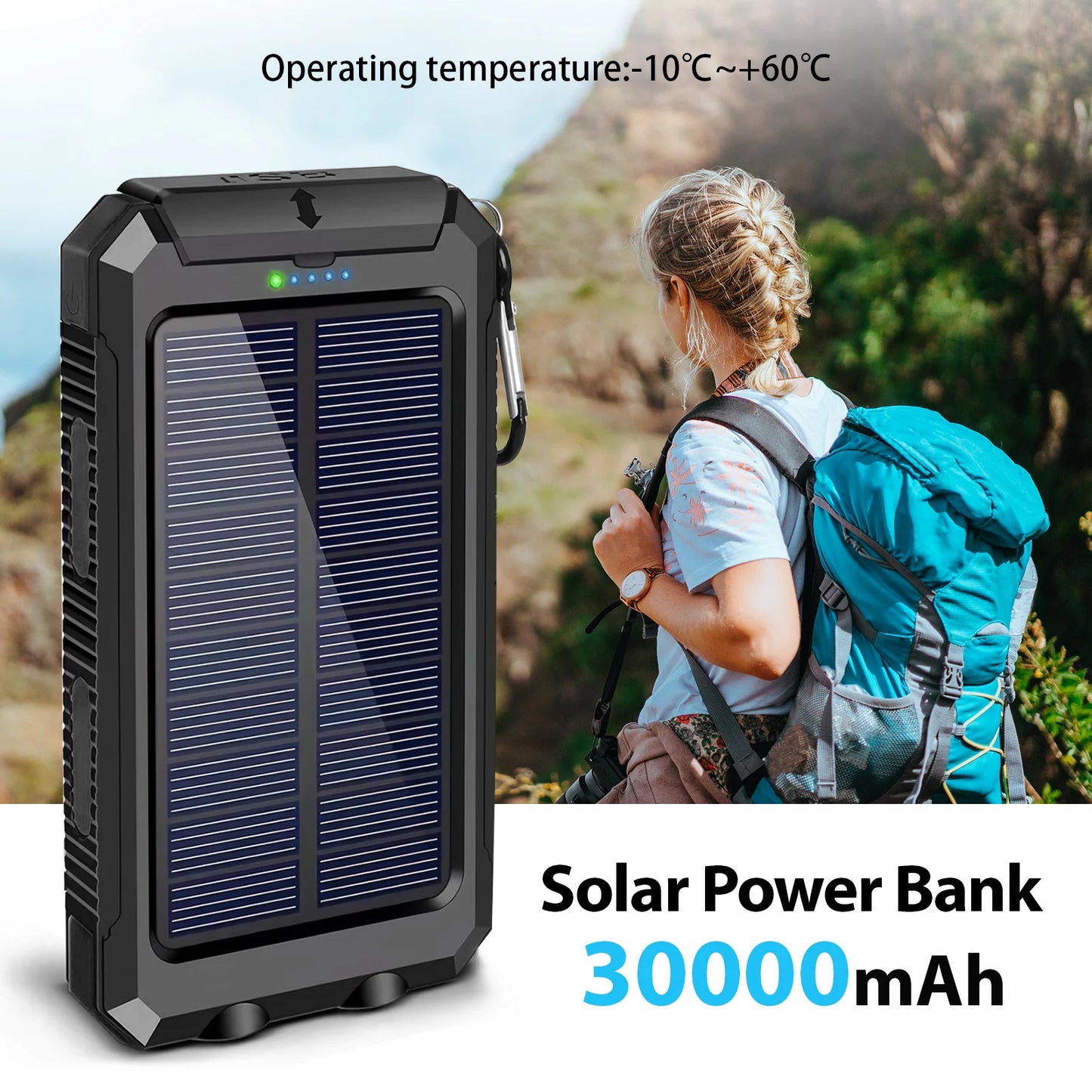 30000mAh Solar Power Bank Portable Charging Poverbank Dual 5V USB Ports 2 LED Light Flashlight for Iphone Outdoor Camping Hik