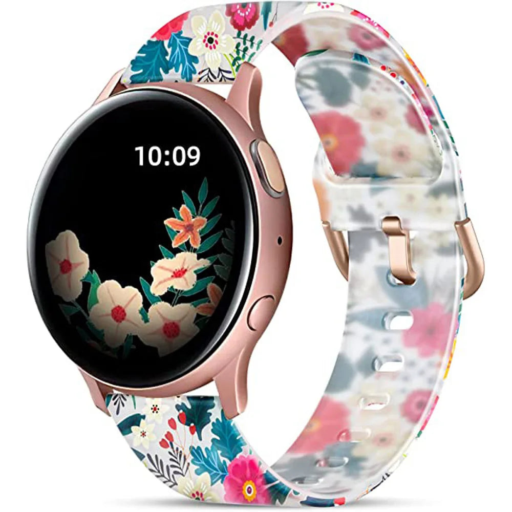 20mm Floral Band For Huami Amazift GTS 4/2/2e/3/GTS2 Mini/GTR 42mm Watch Bracelet Amazfit Bip 3 Pro Transparent Silicone Strap