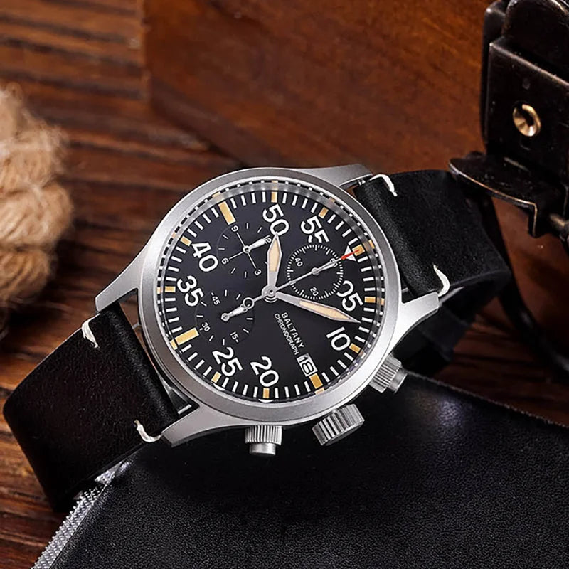 Baltany 39mm Military Chronograph Watch Man S5045 Sapphire Crystal 10ATM Stainless Steel VK67 Calendar Retro Quartz Wristwatches
