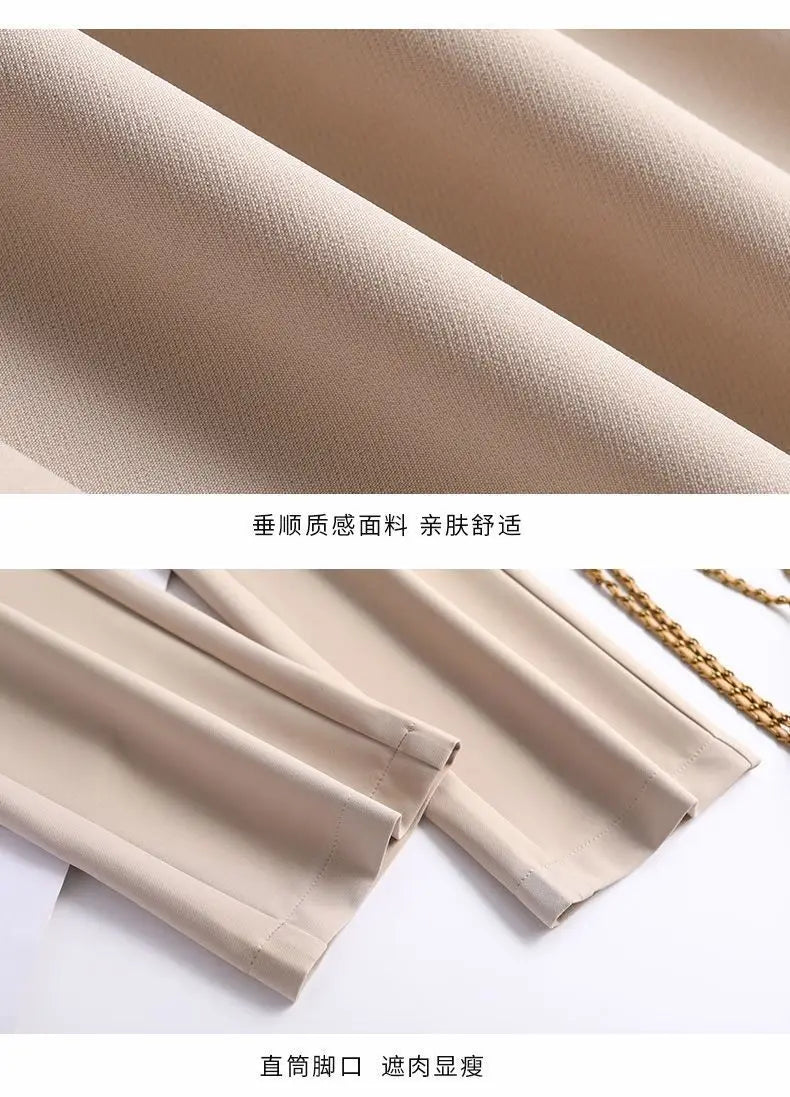 Office Lady Fashion Solid Loose Straight Pants All-match Button Zipper Women Spring Autumn High Waist Pockets Pencil Trousers