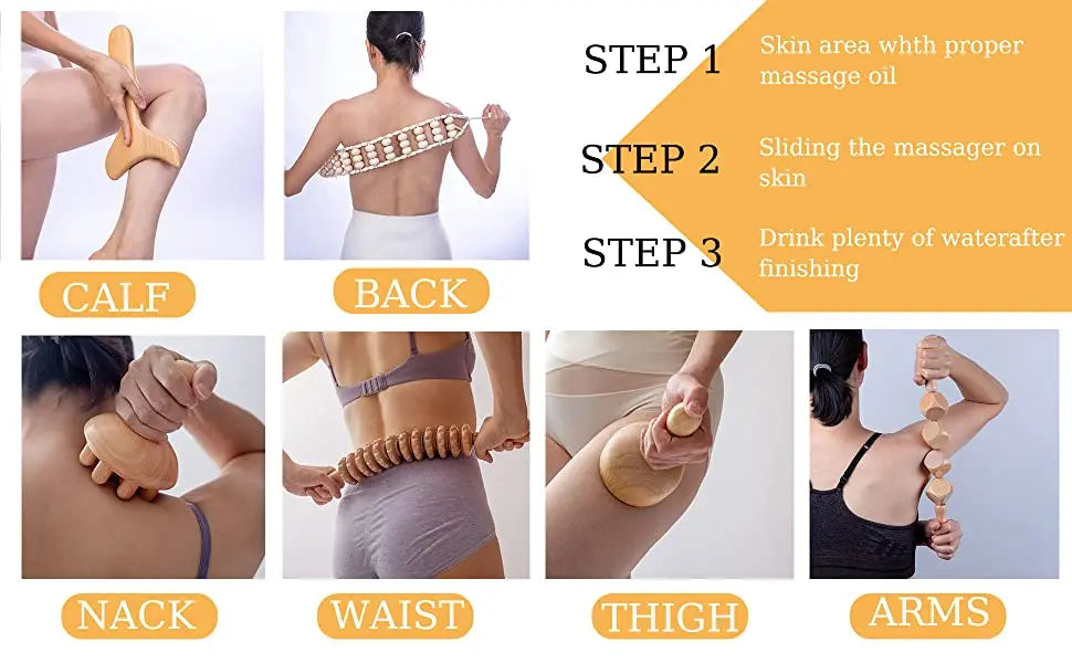 Body Wood Therapy Complete Kit Wooden Maderotherapy Kit for Reductive Massage Colombian Wood Therapy Tools for Body Contour Tool