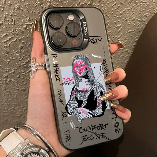 Graffiti Great Art Aesthetic David Mona Lisa Electroplate Silver Case For iPhone 17 15 14 13 12 11 16 Pro Max XS 7 8 Plus Cover