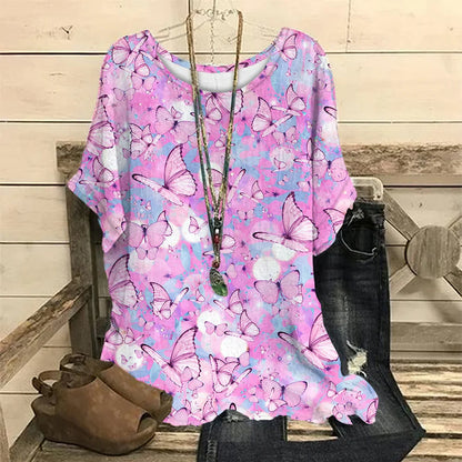 T-Shirts Spring Clothing Floral Graphic O-Neck Pullovers Short Sleeve Tops Streetwear Oversized Apparel Ladies 2023