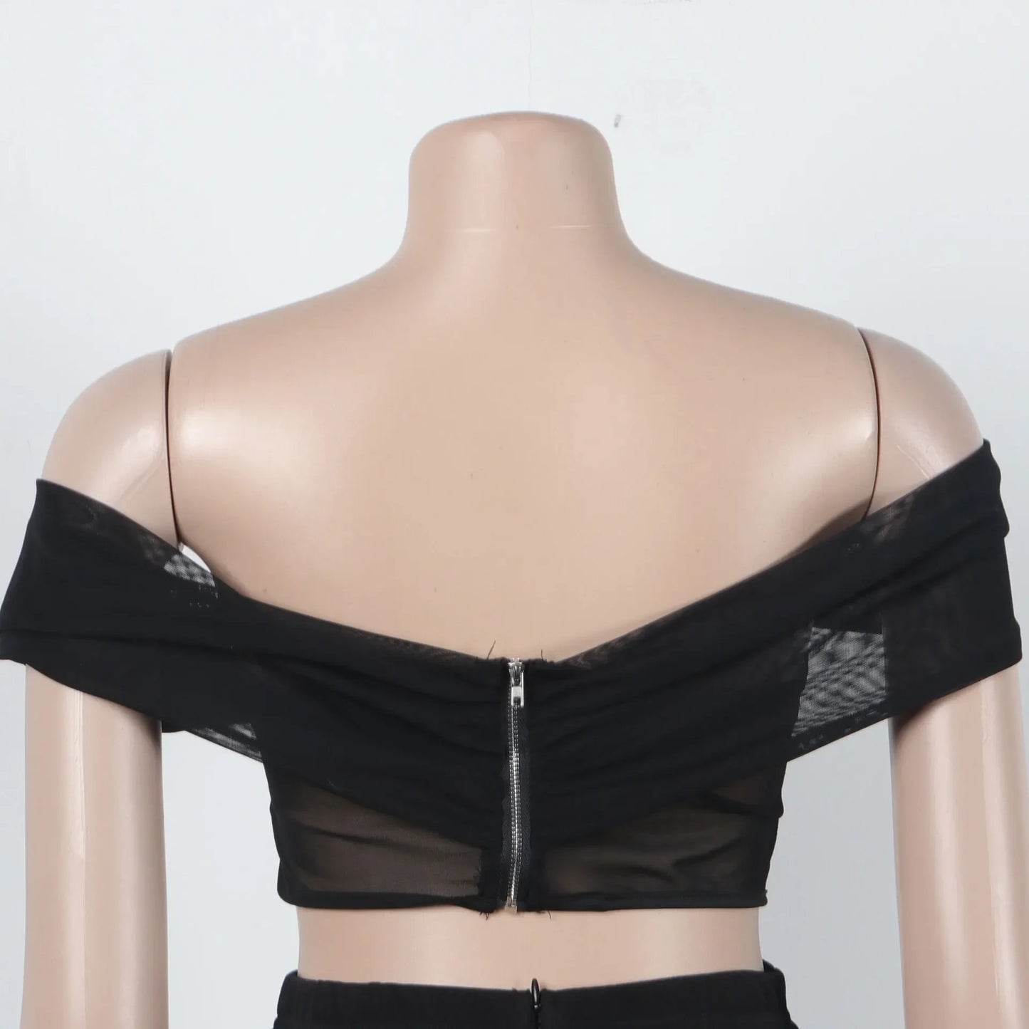 Slimming Mesh Splice Bum Covering Visibility Elastic Off-Shoulder 2-Piece Set European And American Style