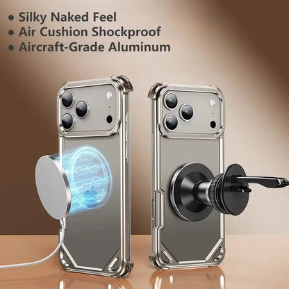 For iPhone 17 16 15 Pro Max 17Air Aviation Aluminum Alloy Frame Bumper Phone Case Metal Frameless Hollow Heat Dissipation Cover