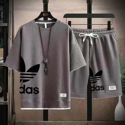 Summer 2025 New Men's pullover sportswear Set, fashionable basketball men's casual short-sleeved T-shirt + shorts two-piece set