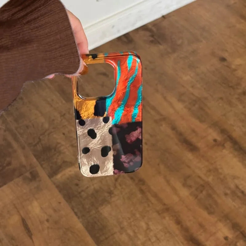 Retro four-color leopard pattern stitching phone case for IPhone 17 17pro 16 16pro 16promax 15 15promax 14 14pro 13 13pro 12