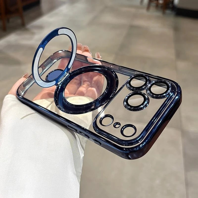 Iphone 17 Air Case Plating Magsafe Magnetic Bracket Case for iPhone 17 16 Pro 13 12 Max 15 14 16 Plus 17PRO Transparent Cove