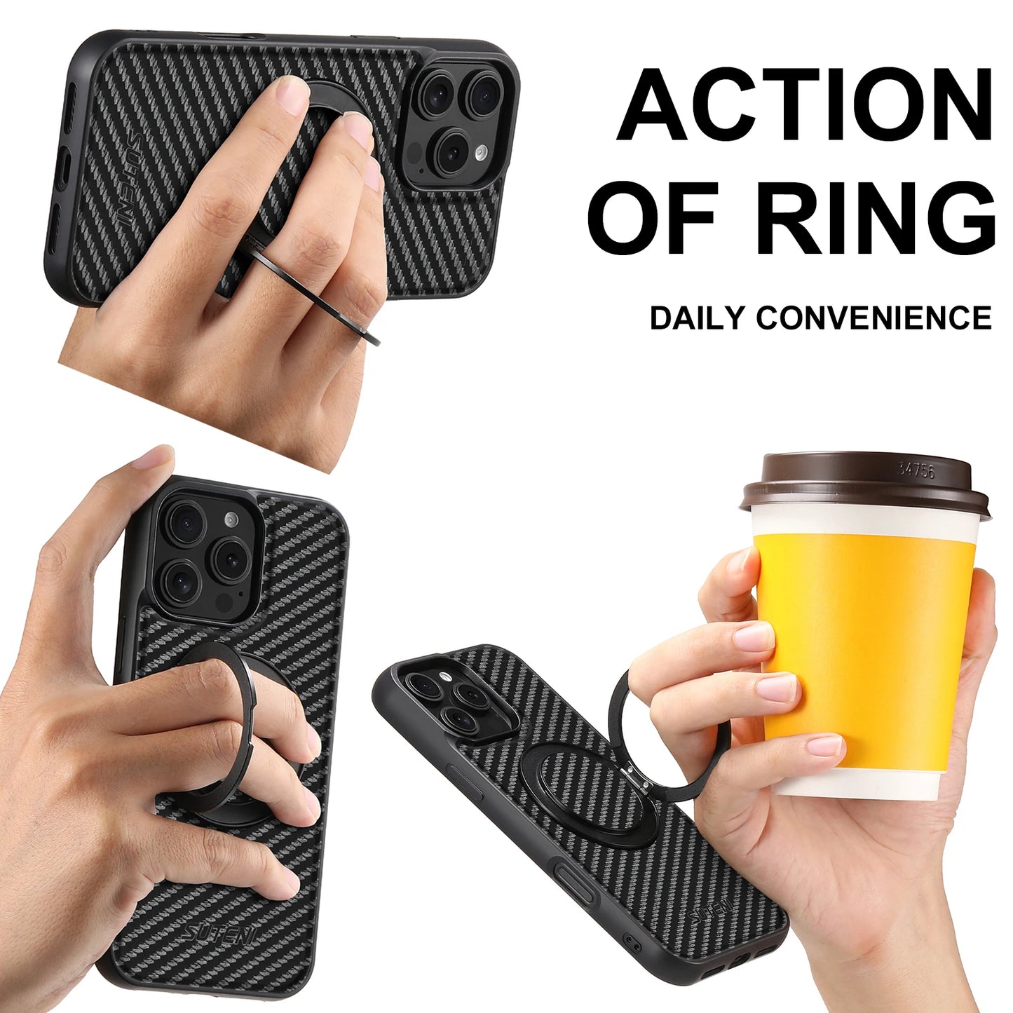 Compatible MagSafe Wireless Charging Strong Magnetic 360° Rotating Ring Stand PU Leather Phone Case For iPhone 17 16 15 14 13 12