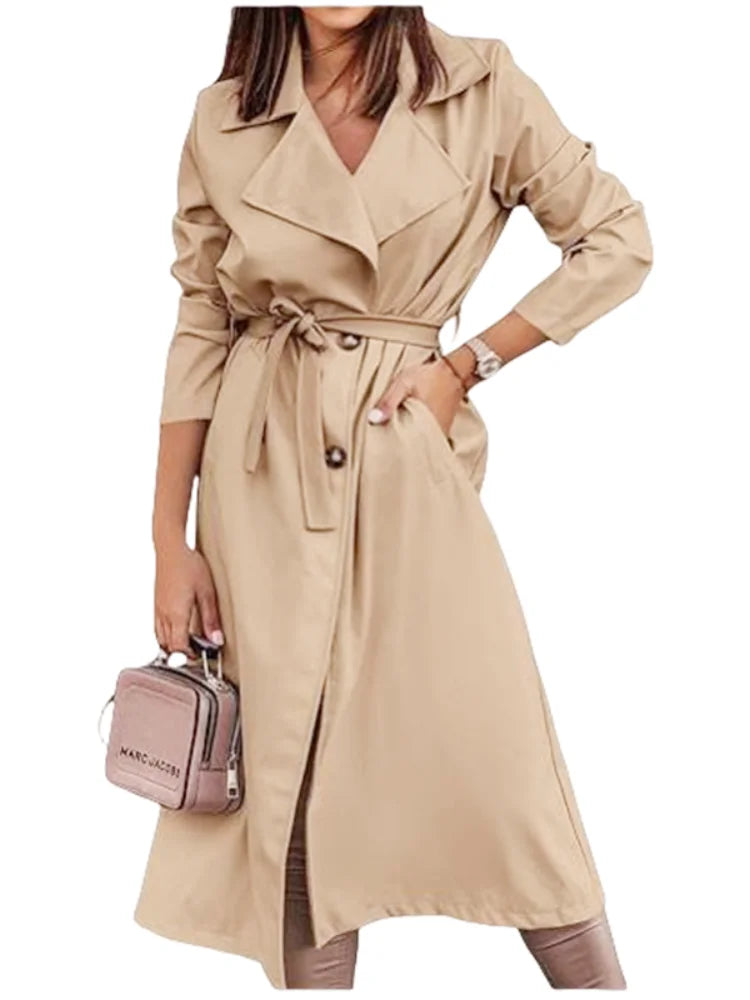 Women's Wool Blends Coats Double Breasted Thin Women's Trench Coat Casual Winbreaker With Belt Trench for Ladies