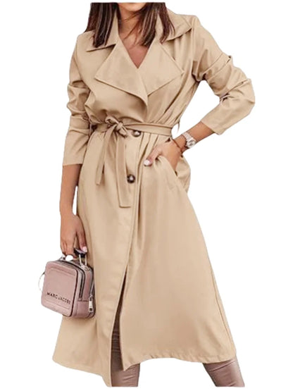 Women's Wool Blends Coats Double Breasted Thin Women's Trench Coat Casual Winbreaker With Belt Trench for Ladies