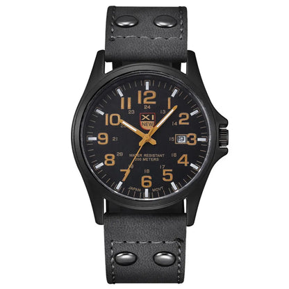 Genuine XINEW Brand Men Watches Black Students Fashion Leather Band Sports Date Quartz Wrist Watch Montre Homme Reloj Hombre