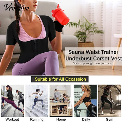 Vensslim Sauna Suits for Women Weight Loss Slimming Sweat Vest Waist Trainer Fitness Body Shaper Zipper Fat Burn Trimmer Tops