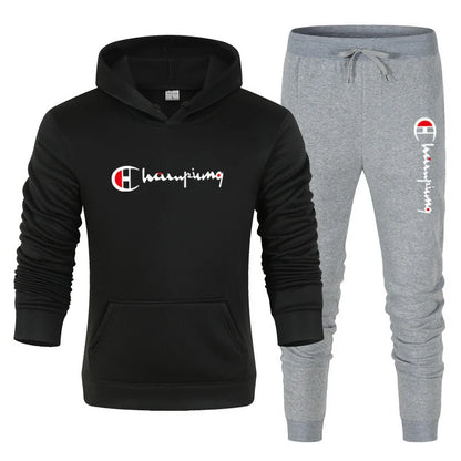 2025 Men's Tracksuit Hooded Sweatshirt+Sweatpants 2 Pcs Sets Sports Suit Casual Jogger Sportswear 2 Piece Male Streetwear Sets