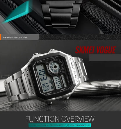 SKMEI 1335 Digital Watch for Men Retro Sports Waterproof Chrono Electronic Mens Wristwatches Stainless Steel Clock Reloj Hombre