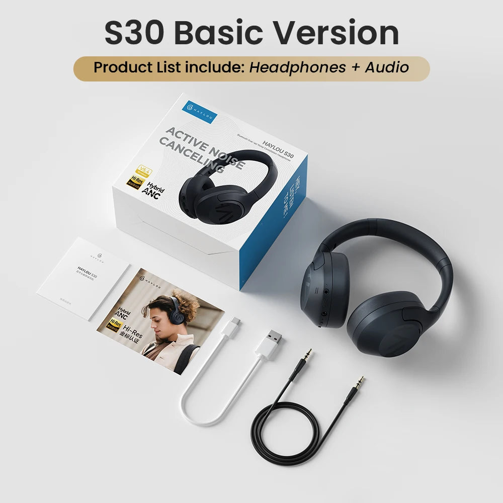 HAYLOU S30 ANC Headphones  Wireless Bluetooth 5.4 Hi-Res Headsets 43dB Adaptive Noise Cancelling Earphones 40mm Driver 80H